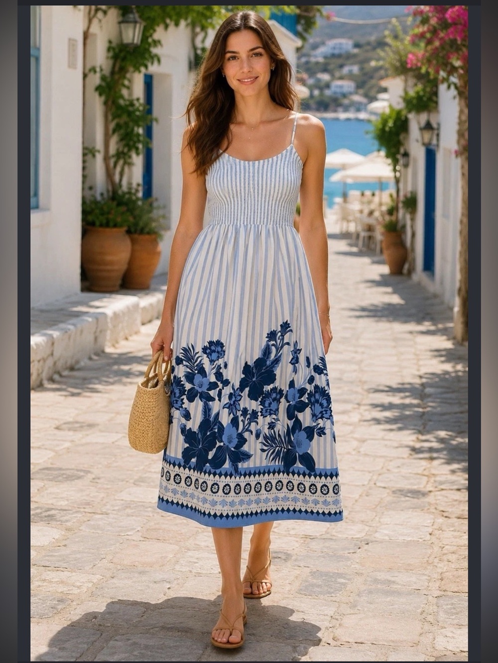 Calypso St. Barth Blue & White Floral Cotton Maxi Dress